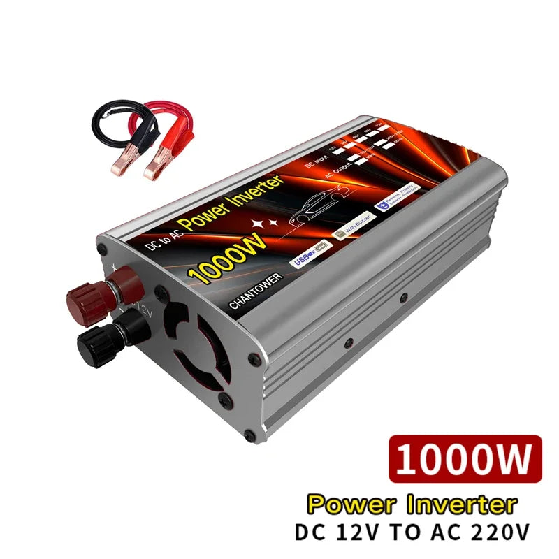 12V to 220V Power Inverter 500W 1000W 1500W 2000W Car Converter Portable Solar Inverter DC to AC Voltage Transformer for Car Camping Emergency