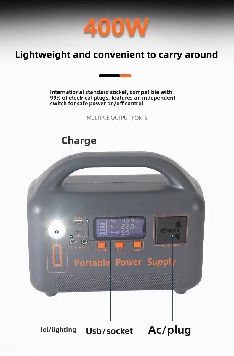 Portable Power Station 400W 192Wh LiFePO4 Solar Generator with Optional Solar Panel AC Outlet USB for Camping RV Emergency Backup