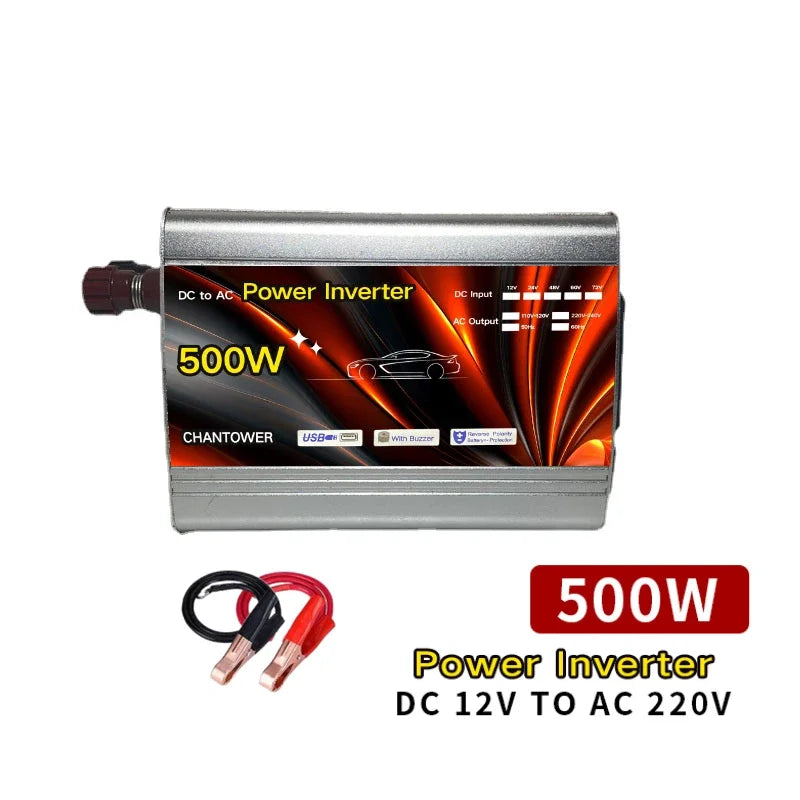 12V to 220V Power Inverter 500W 1000W 1500W 2000W Car Converter Portable Solar Inverter DC to AC Voltage Transformer for Car Camping Emergency