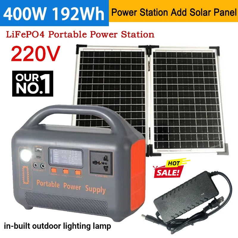 400W Portable Power Station 192Wh Solar Generator LiFePO4 Battery with AC Outlet USB for Camping RV Emergency Backup