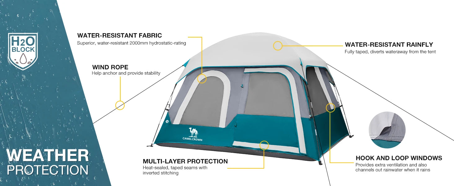 GOLDEN CAMEL 4-6 Person Camping Tents Hand-built Waterproof Portable Sunscreen Beach Backpacking Tent Thickened Camping Hiking