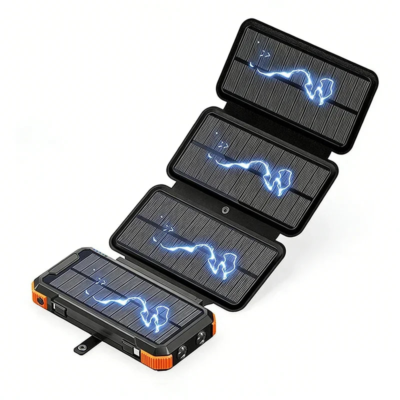 Hand Crank Solar Power Bank 20000mAh Portable Charger with Wireless Charging LED Light Folding Solar Panel for iPhone Android Outdoor Emergency