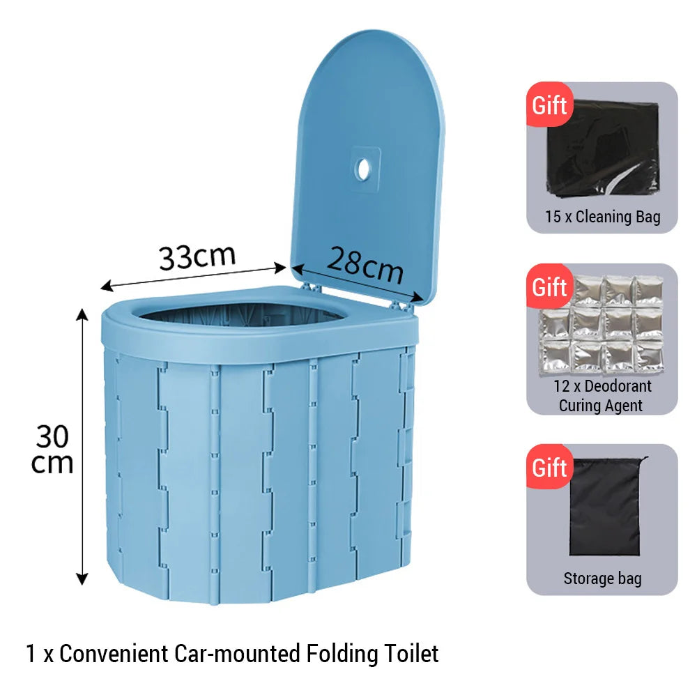 Portable Camping Toilet Folding Travel Potty Car Mounted Outdoor Toilet for Adults Kids Elderly Compact Emergency Toilet