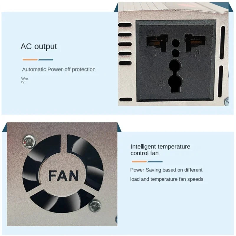 12V to 220V Power Inverter 500W 1000W 1500W 2000W Car Converter Portable Solar Inverter DC to AC Voltage Transformer for Car Camping Emergency