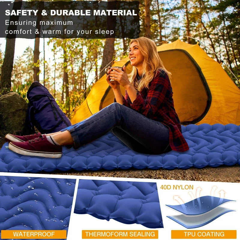 Camping Air Mattress Ultralight Inflatable Sleeping Pad with Built-in Pump Portable Outdoor Mattress with Pillow for Hiking Camping Travel
