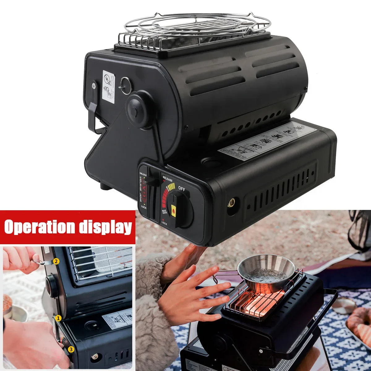 Portable Gas Camping Stove Cassette Burner Outdoor Picnic BBQ Stove Compact Butane Cooker for Camping Fishing Travel