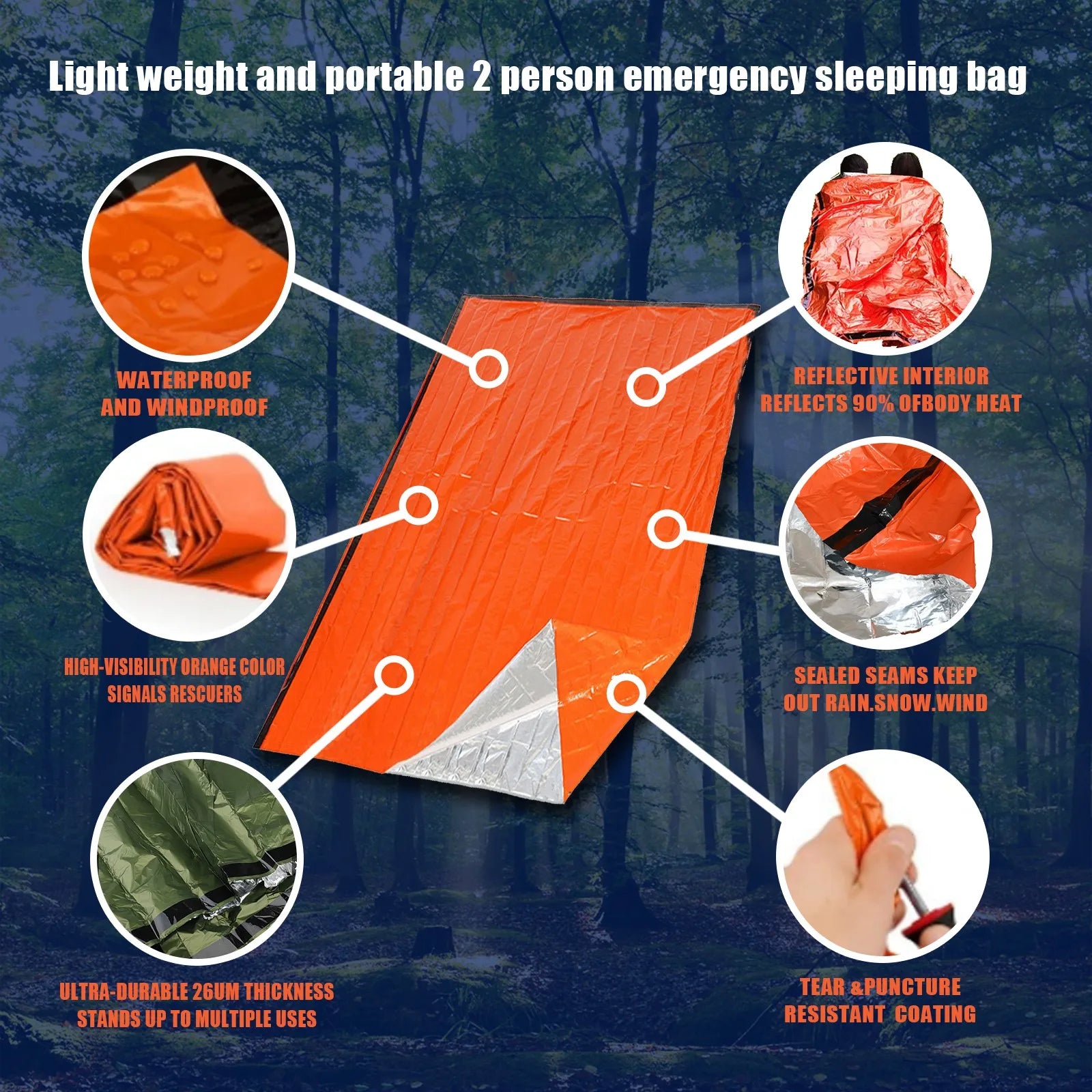 Outdoor Emergency Survival Kit 3-Piece Set Tent Raincoat Sleeping Bag Waterproof Camping Travel Insulation Gear
