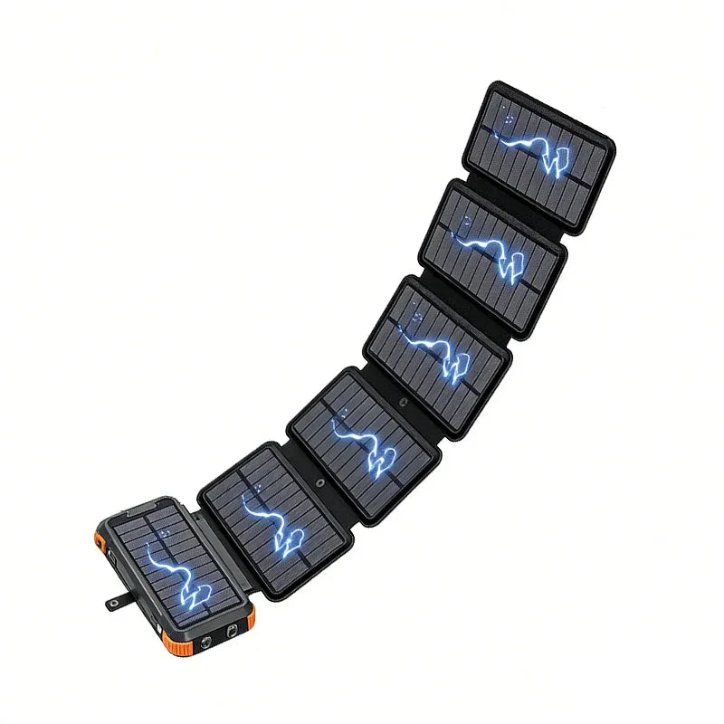 Hand Crank Solar Power Bank 20000mAh Portable Charger with Wireless Charging LED Light Folding Solar Panel for iPhone Android Outdoor Emergency