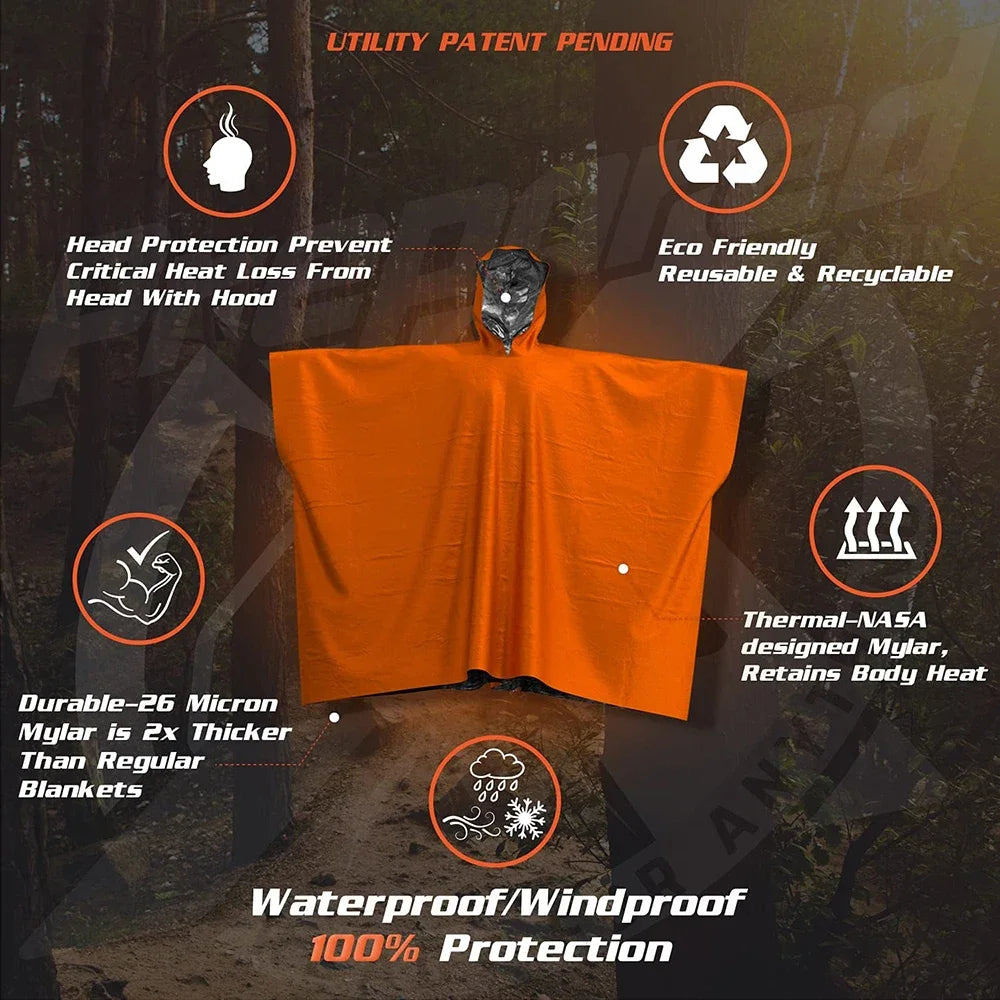 Outdoor Emergency Survival Kit 3-Piece Set Tent Raincoat Sleeping Bag Waterproof Camping Travel Insulation Gear