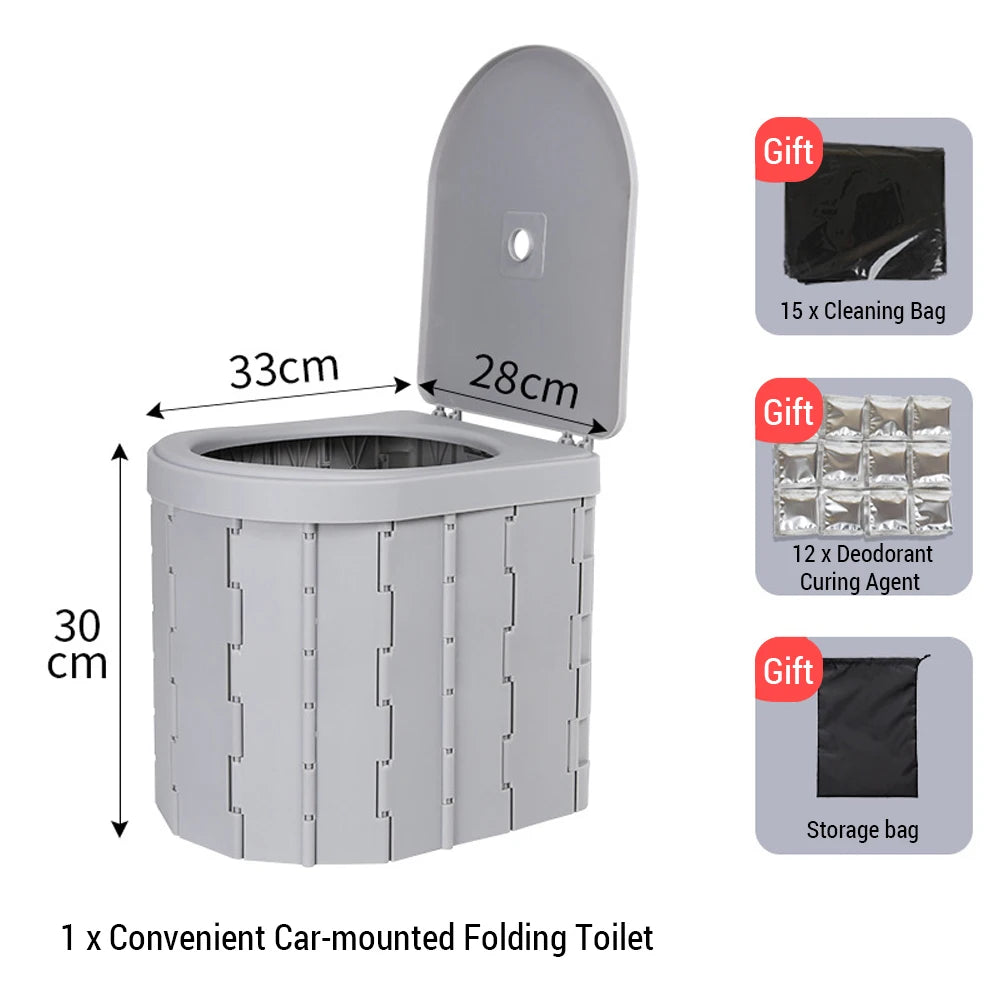Portable Camping Toilet Folding Travel Potty Car Mounted Outdoor Toilet for Adults Kids Elderly Compact Emergency Toilet
