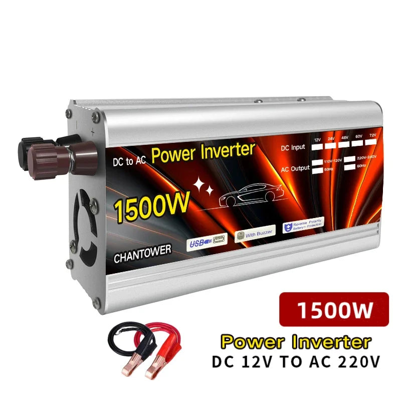 Power inverter with DC to AC conversion capabilities on a white background