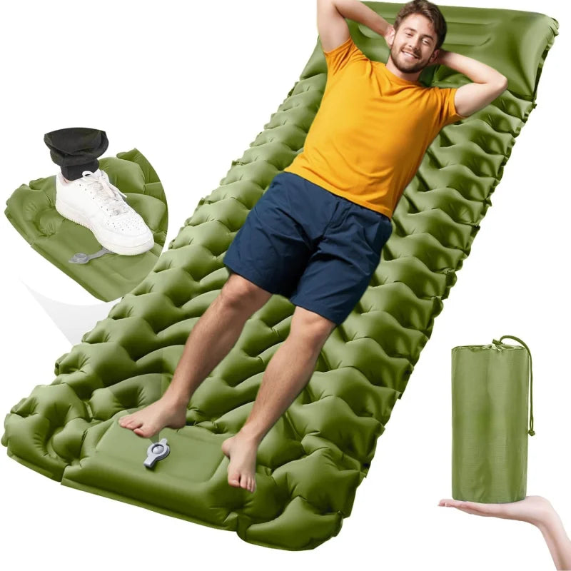 Camping Air Mattress Ultralight Inflatable Sleeping Pad with Built-in Pump Portable Outdoor Mattress with Pillow for Hiking Camping Travel