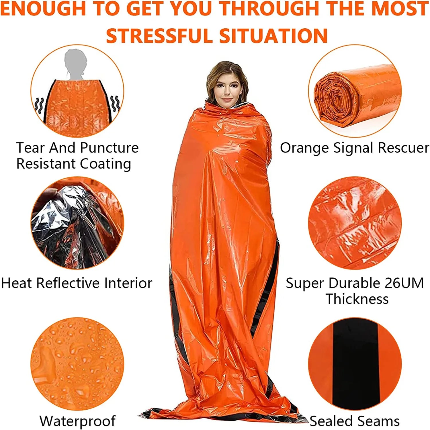 Outdoor Emergency Survival Kit 3-Piece Set Tent Raincoat Sleeping Bag Waterproof Camping Travel Insulation Gear