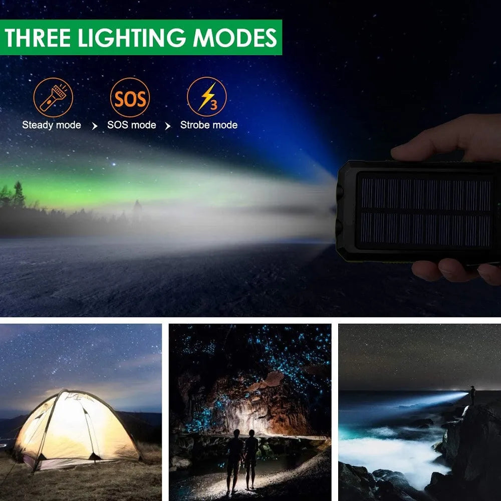 Solar Power Bank 80000mAh Portable Charger USB Fast Charging with LED Light for iPhone Samsung Android Outdoor