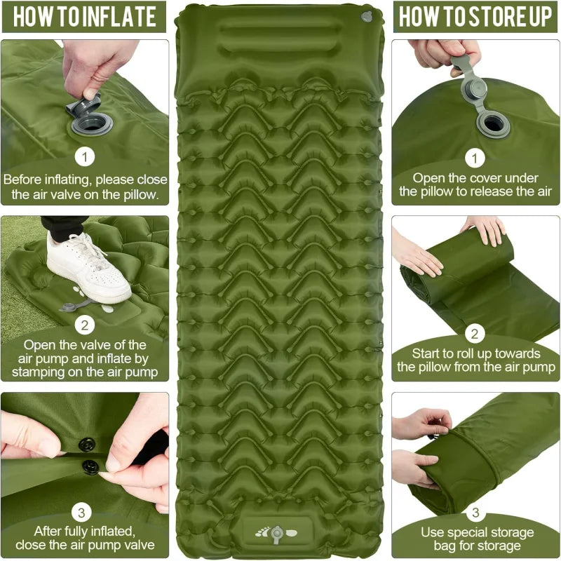 Camping Air Mattress Ultralight Inflatable Sleeping Pad with Built-in Pump Portable Outdoor Mattress with Pillow for Hiking Camping Travel