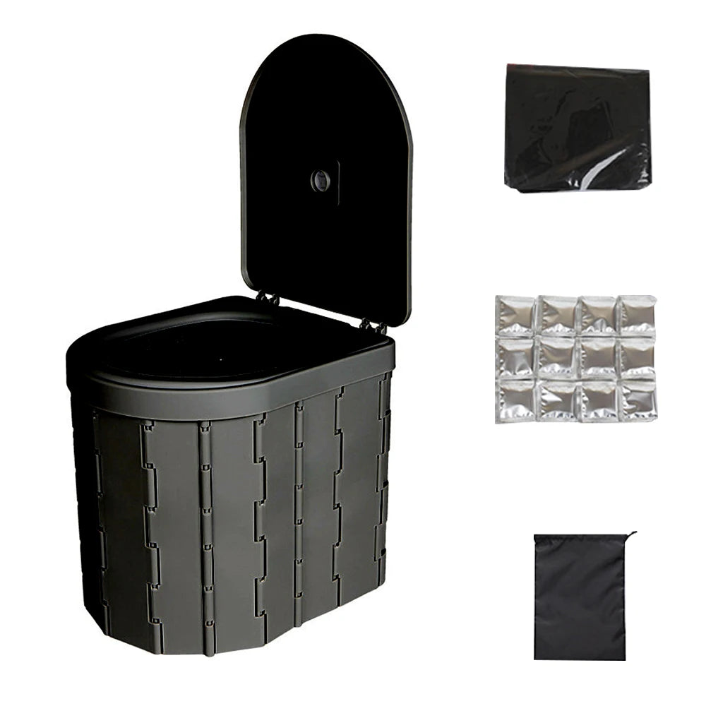 Portable Camping Toilet Folding Travel Potty Car Mounted Outdoor Toilet for Adults Kids Elderly Compact Emergency Toilet