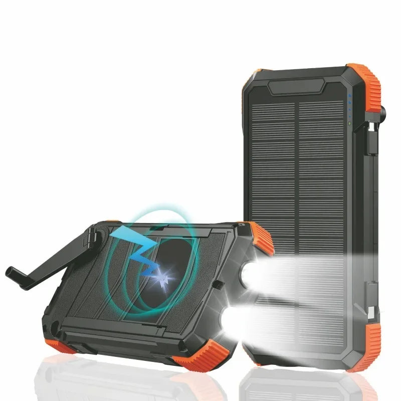Hand Crank Solar Power Bank 20000mAh Portable Charger with Wireless Charging LED Light Folding Solar Panel for iPhone Android Outdoor Emergency