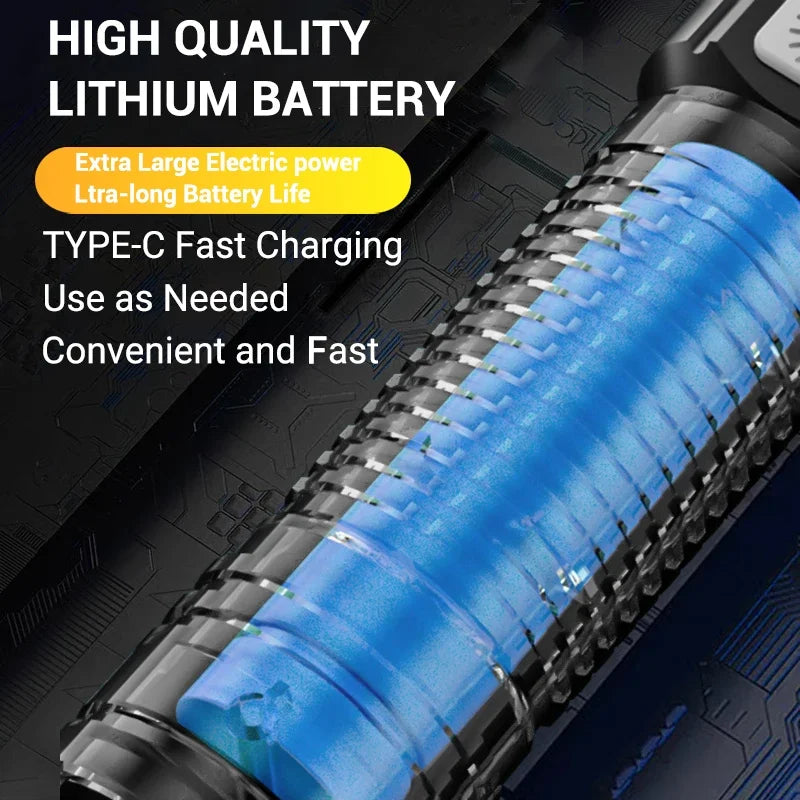 2000LM Tactical LED Flashlight USB Rechargeable Zoom Torch with Power Display for Camping, Emergency & Outdoor Use