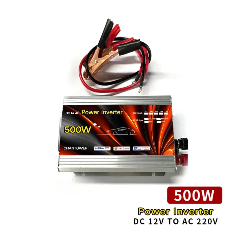 12V to 220V Power Inverter 500W 1000W 1500W 2000W Car Converter Portable Solar Inverter DC to AC Voltage Transformer for Car Camping Emergency