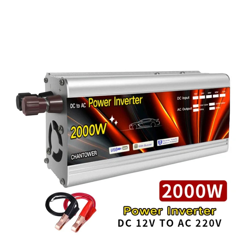 12V to 220V Power Inverter 500W 1000W 1500W 2000W Car Converter Portable Solar Inverter DC to AC Voltage Transformer for Car Camping Emergency
