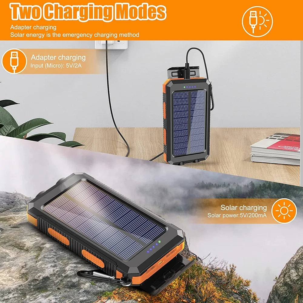 Solar Power Bank 80000mAh Portable Charger USB Fast Charging with LED Light for iPhone Samsung Android Outdoor