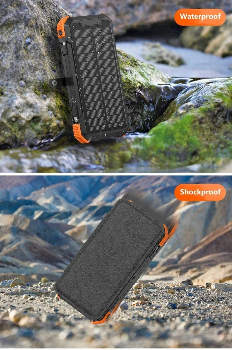 Hand Crank Solar Power Bank 20000mAh Portable Charger with Wireless Charging LED Light Folding Solar Panel for iPhone Android Outdoor Emergency