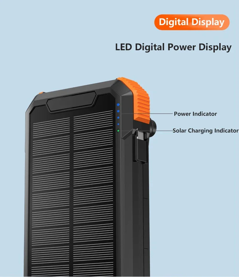 Hand Crank Solar Power Bank 20000mAh Portable Charger with Wireless Charging LED Light Folding Solar Panel for iPhone Android Outdoor Emergency