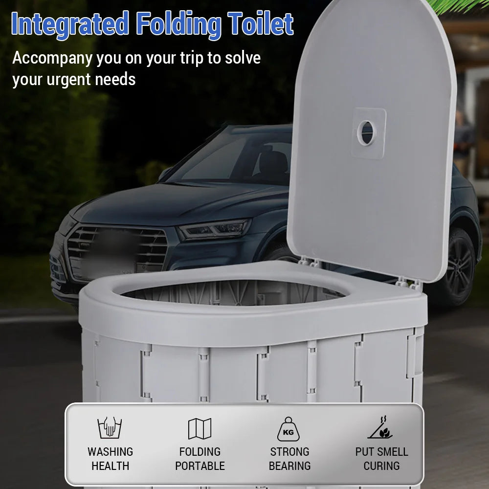 Portable Camping Toilet Folding Travel Potty Car Mounted Outdoor Toilet for Adults Kids Elderly Compact Emergency Toilet