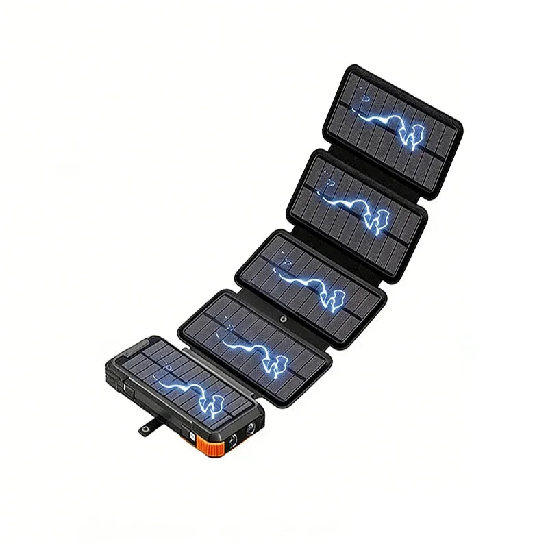 Hand Crank Solar Power Bank 20000mAh Portable Charger with Wireless Charging LED Light Folding Solar Panel for iPhone Android Outdoor Emergency