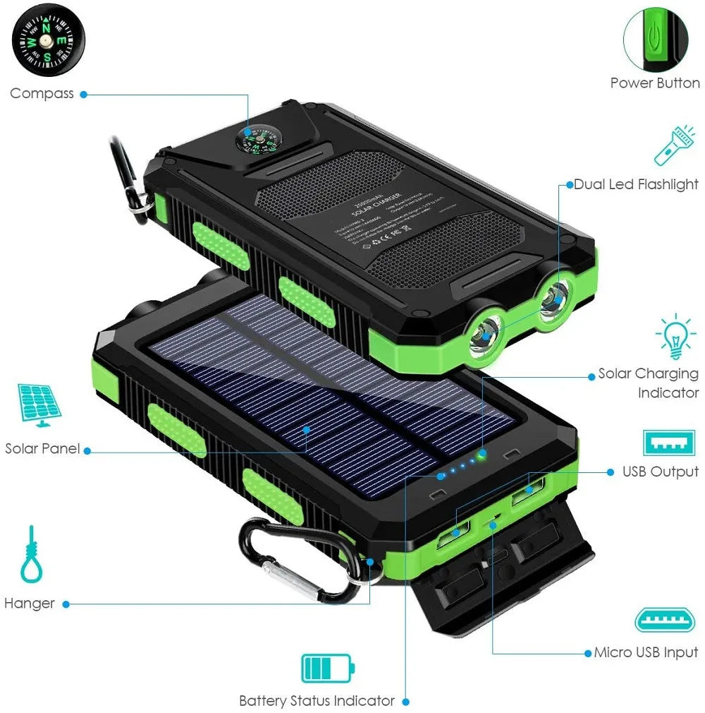 Solar Power Bank 80000mAh Portable Charger USB Fast Charging with LED Light for iPhone Samsung Android Outdoor