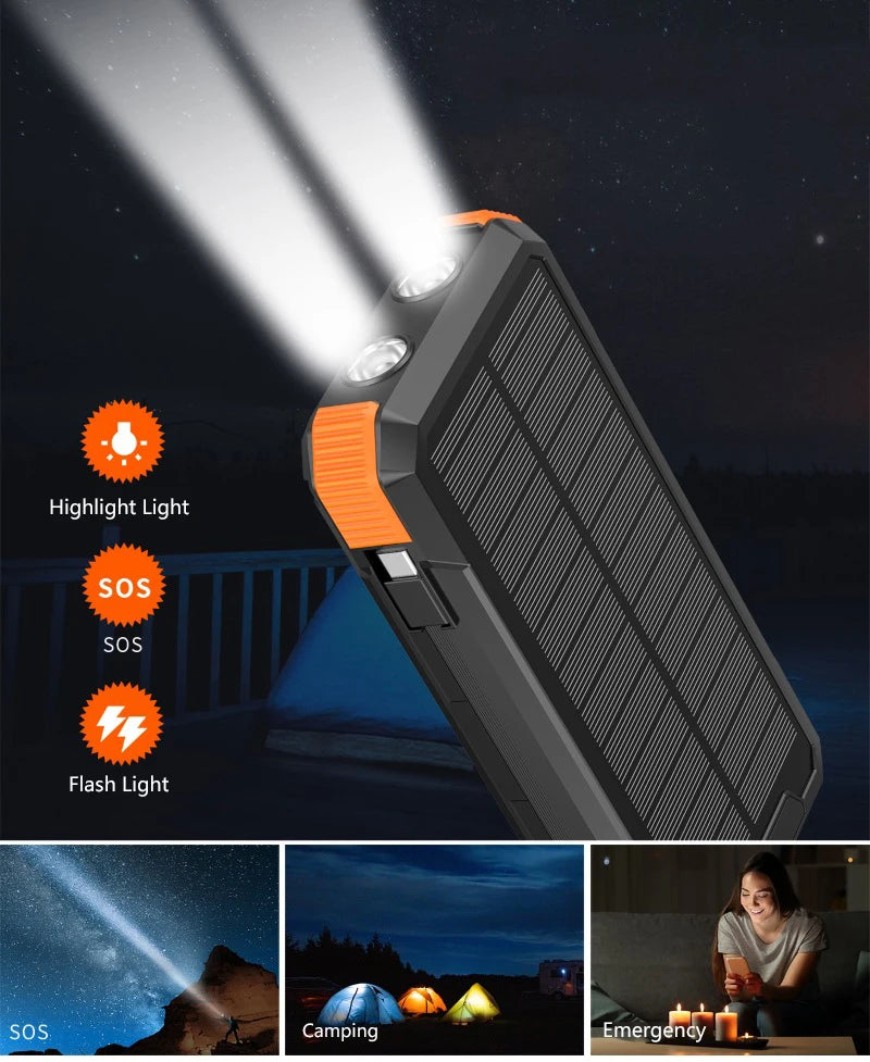 Hand Crank Solar Power Bank 20000mAh Portable Charger with Wireless Charging LED Light Folding Solar Panel for iPhone Android Outdoor Emergency