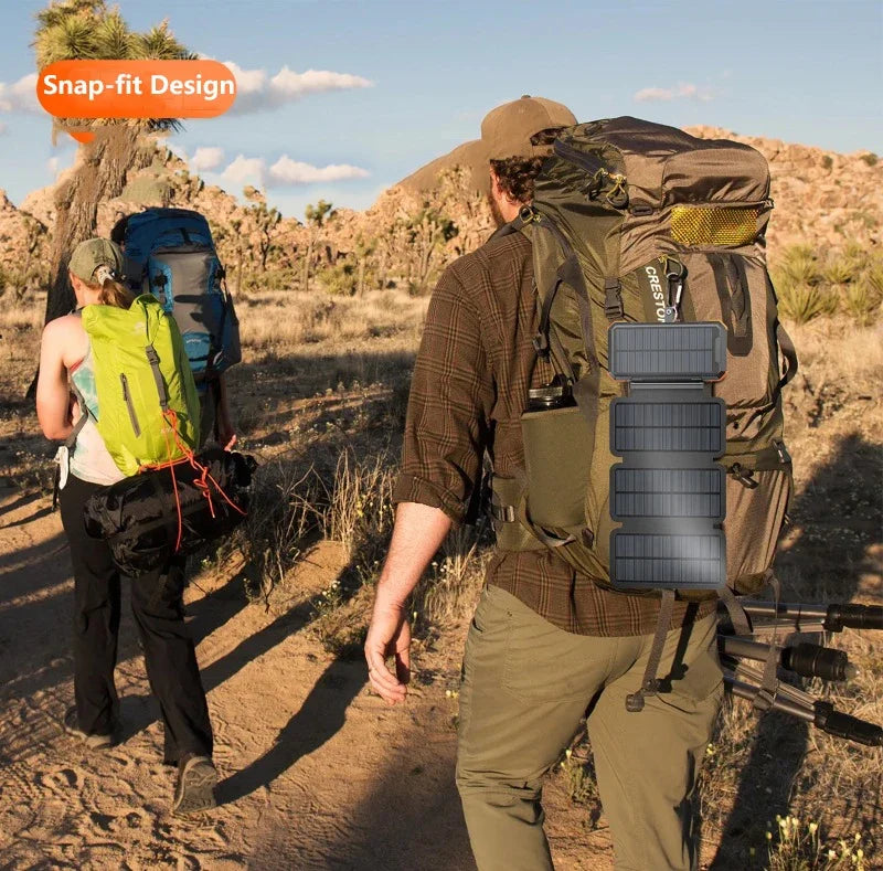 Hand Crank Solar Power Bank 20000mAh Portable Charger with Wireless Charging LED Light Folding Solar Panel for iPhone Android Outdoor Emergency