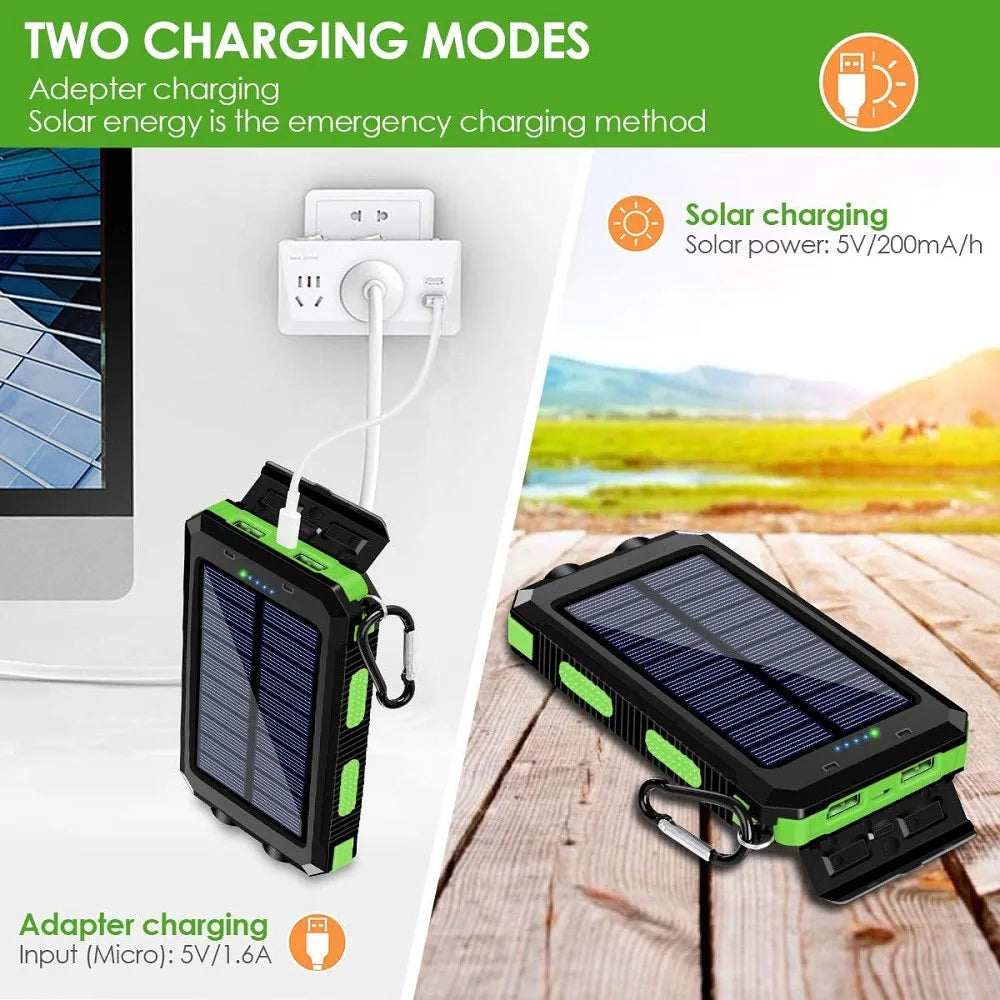 Solar Power Bank 80000mAh Portable Charger USB Fast Charging with LED Light for iPhone Samsung Android Outdoor