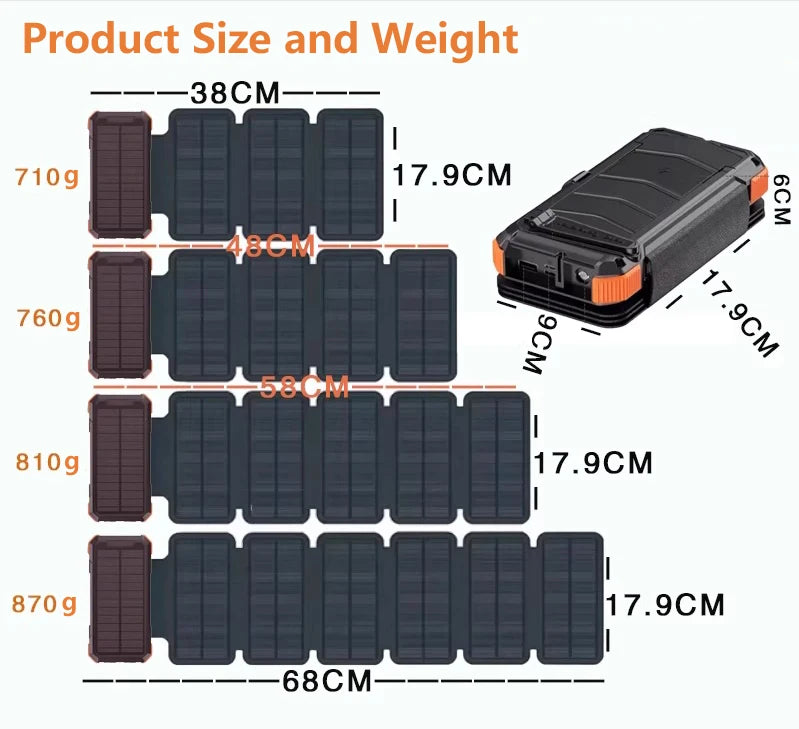 Hand Crank Solar Power Bank 20000mAh Portable Charger with Wireless Charging LED Light Folding Solar Panel for iPhone Android Outdoor Emergency