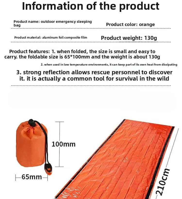 Emergency Sleeping Bag Survival Thermal Blanket Waterproof Insulation Sleeping Sack for Camping Hiking Outdoor Hypothermia Protection