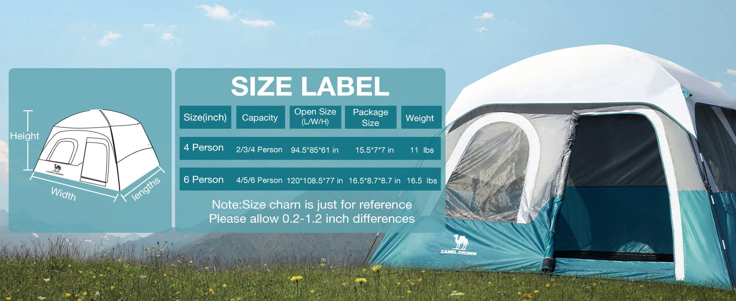 GOLDEN CAMEL 4-6 Person Camping Tents Hand-built Waterproof Portable Sunscreen Beach Backpacking Tent Thickened Camping Hiking