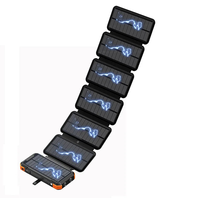 Hand Crank Solar Power Bank 20000mAh Portable Charger with Wireless Charging LED Light Folding Solar Panel for iPhone Android Outdoor Emergency