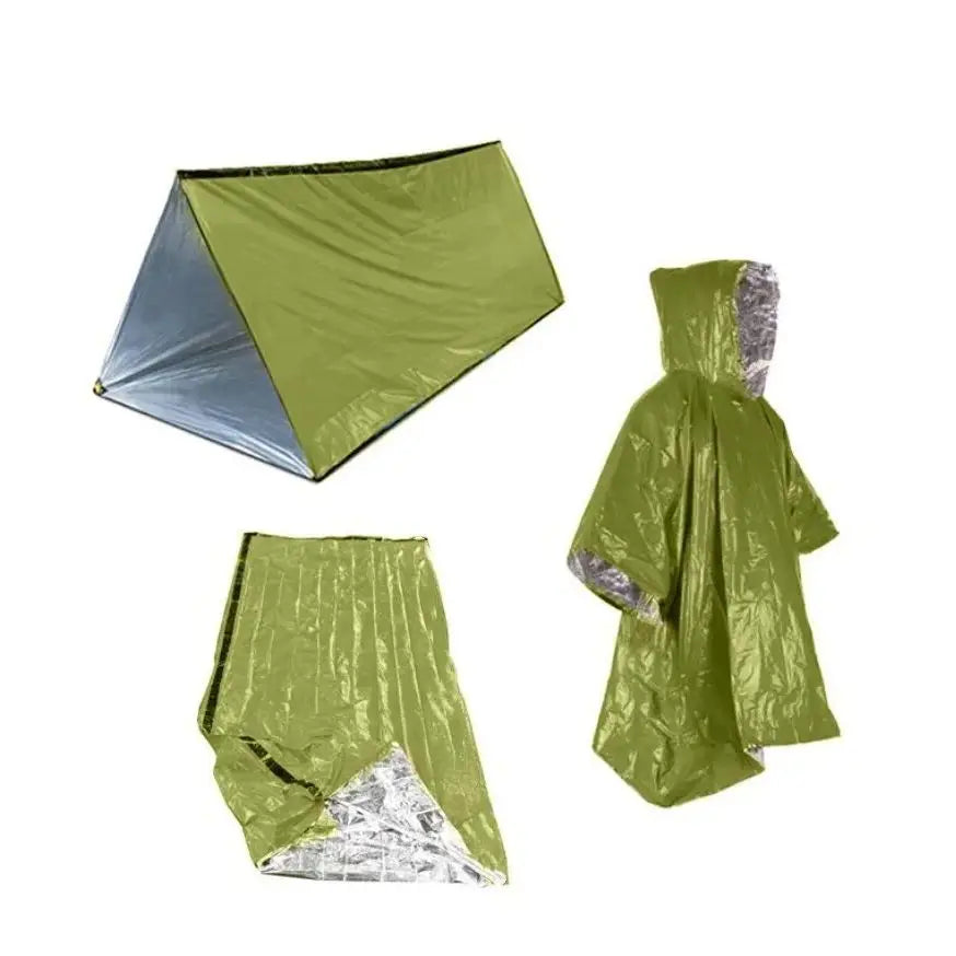 Outdoor Emergency Survival Kit 3-Piece Set Tent Raincoat Sleeping Bag Waterproof Camping Travel Insulation Gear