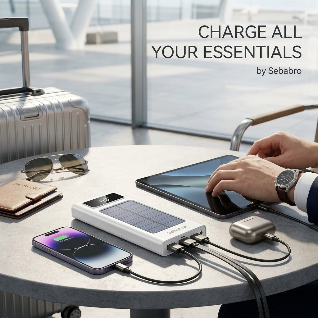 Solar Power Bank 200000mAh Portable Charger USB Fast Charging with LED Light for iPhone Samsung Android Outdoor