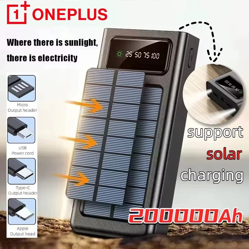 Solar Power Bank 200000mAh Portable Charger USB Fast Charging with LED Light for iPhone Samsung Android Outdoor