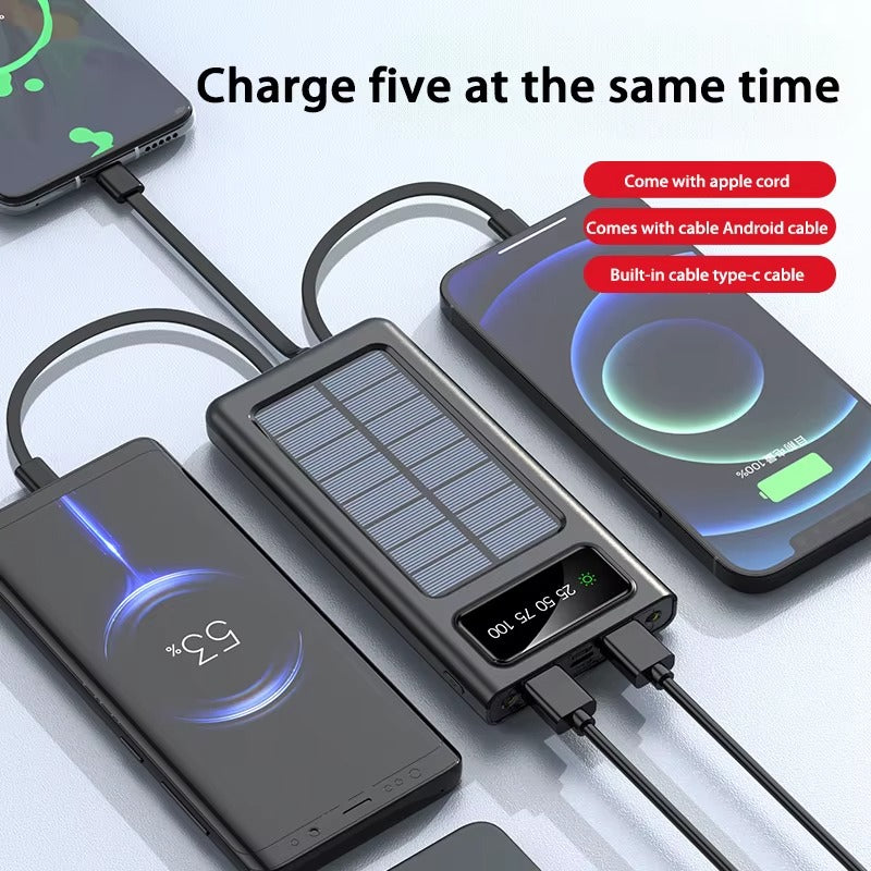 Solar Power Bank 200000mAh Portable Charger USB Fast Charging with LED Light for iPhone Samsung Android Outdoor